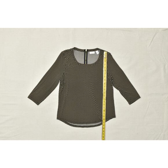 Chico's Polka Dot Top Women's Black & Tan Size 1 Quarter Zip Long Sleeve - Picture 3 of 8